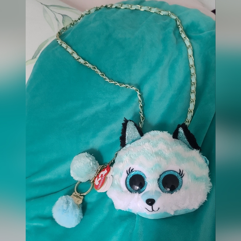 TY "Atlas" Plush Animal Kids Purse - Blue and White